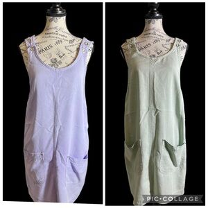 Vintage AMI Jumper Dress Bundle Size M Mint Green Lavender Lyocell Pinafor